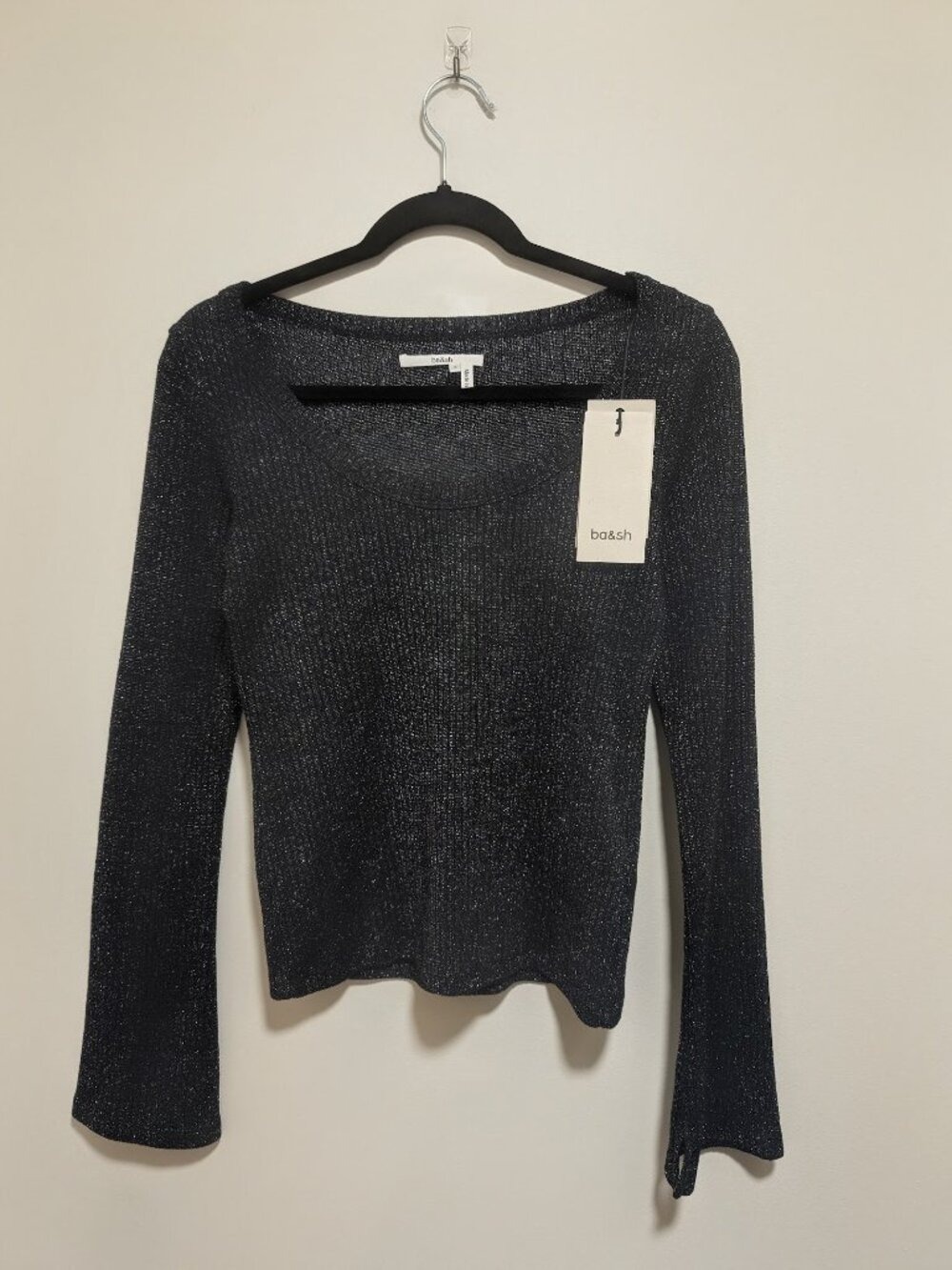 ba&sh | Lily Ribbed Metallic Scoop Neck In Black/Silver - Picture 4 of 14